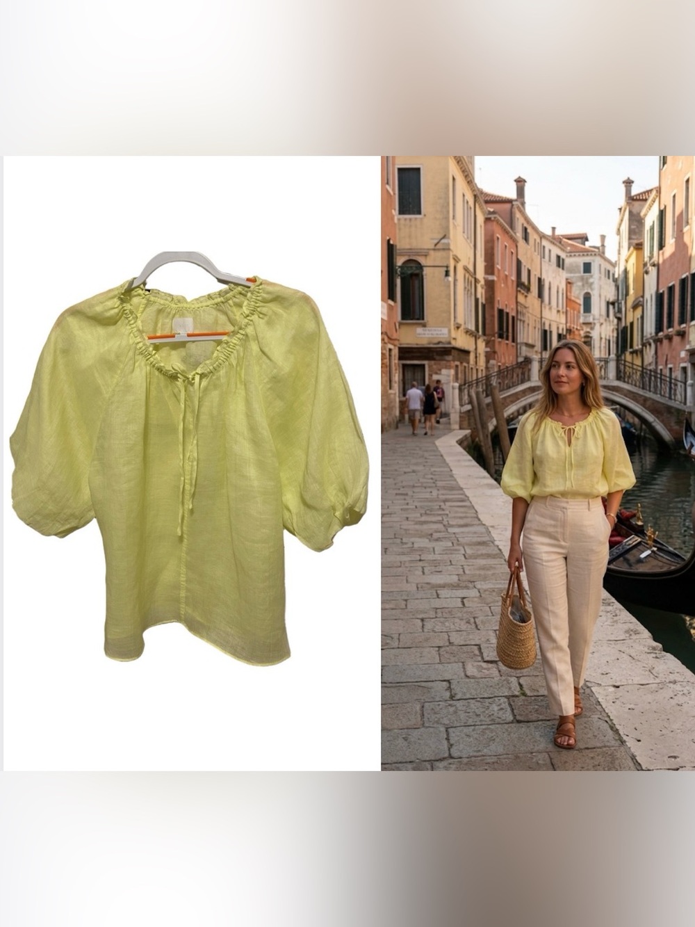 🎼EVERY size M GUC Lightweight lemon Yellow Peasant Blouse with Tie Neck